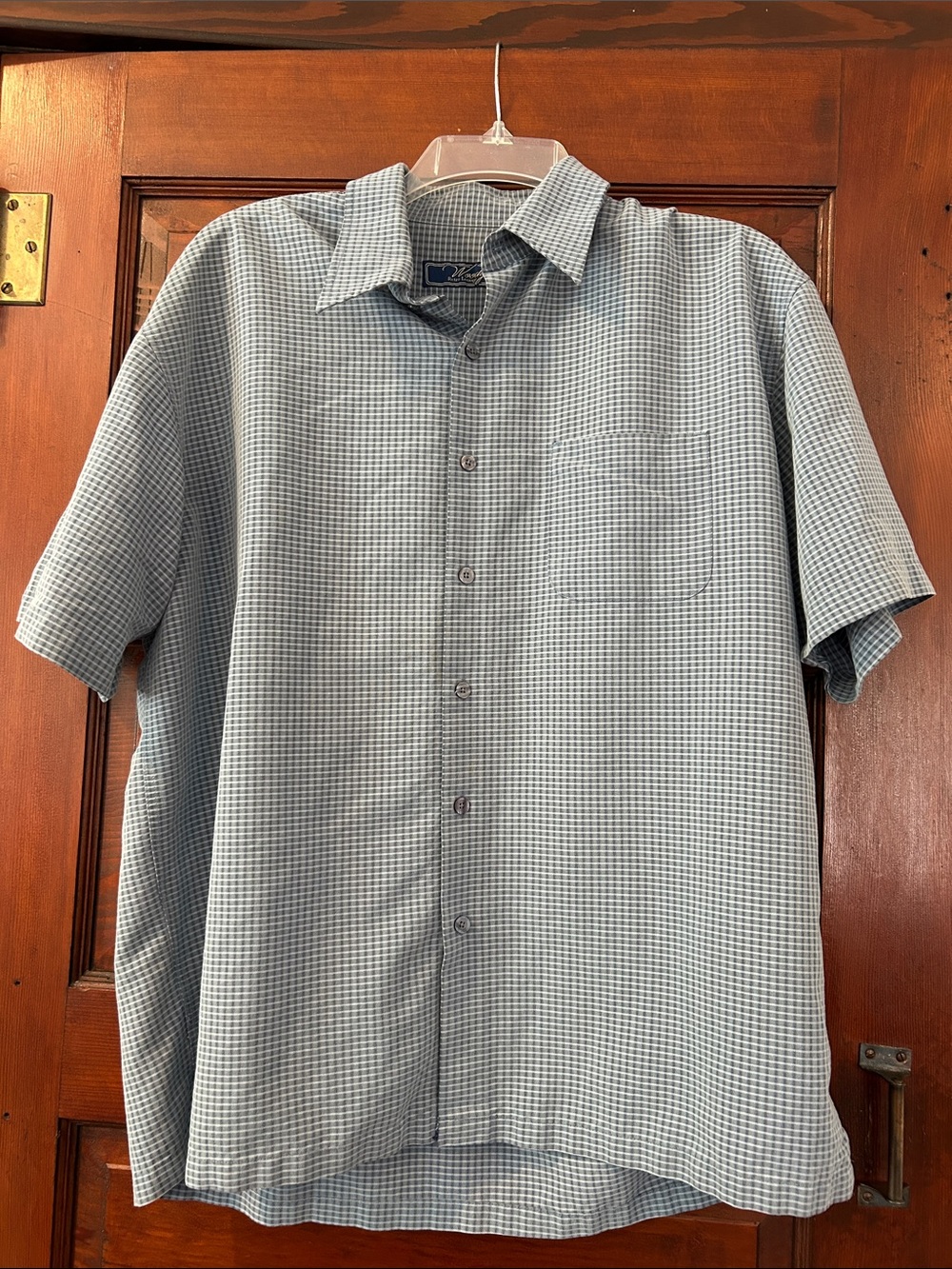 Woody's Relaxed Fit Short-Sleeve Button-Down Shirt in Light Blue Check L